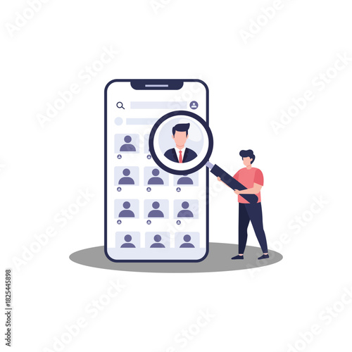 Person Searching Profiles on Smartphone ,User Searching Profiles on Smartphone illustration