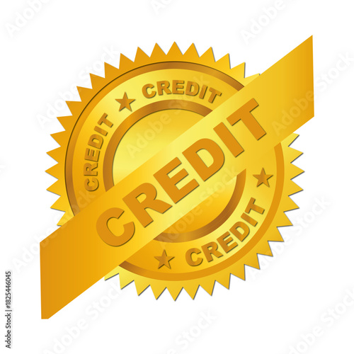 Golden "Credit" Seal with Starburst and Ribbon - Financial approval, trust, and quality badge icon