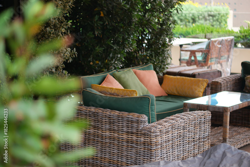 Cozy seating area in an outdoor garden space