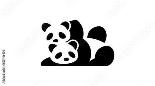 Cute black and white panda family icon. Adult panda with a baby cub, minimalist vector graphic illustration for design.