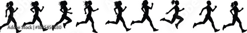 Silhouette of women running in various jogging poses, fitness vector illustration set for sports, health, and motion animation design