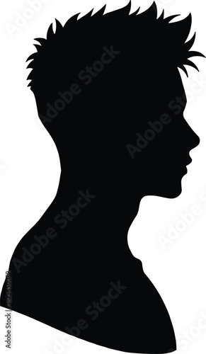 Silhouette of young man in profile with spiky hairstyle, modern male haircut, isolated on white background, fashion and style concept