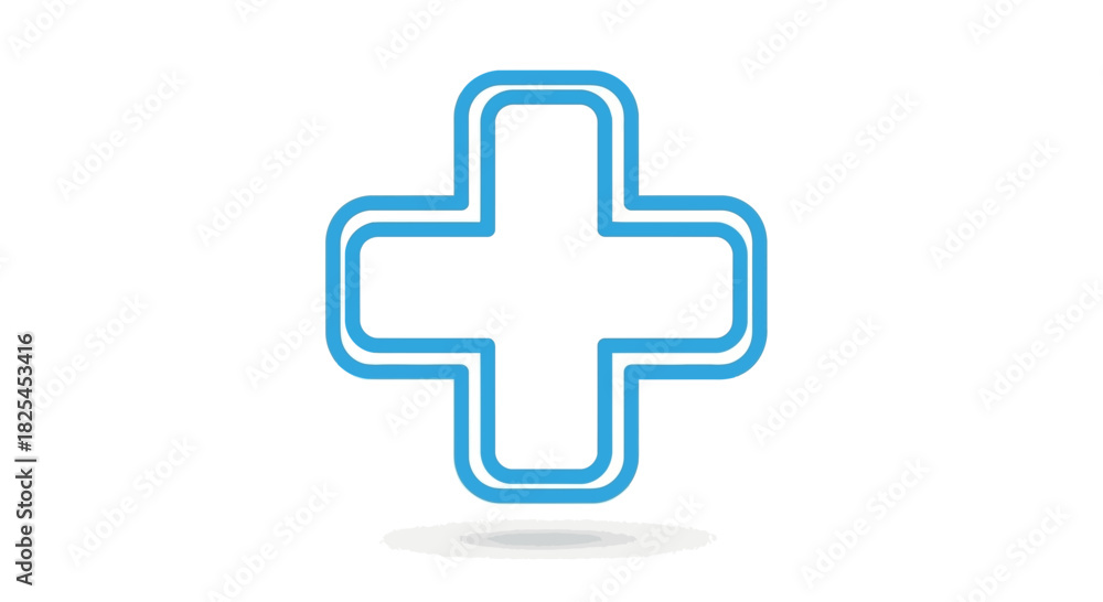 Obraz premium Modern blue medical cross icon with soft shadow, perfect for healthcare, wellness, or emergency service visuals for websites or apps, originally a scalable graphic