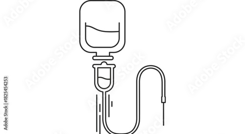 Medical IV Drip for Healthcare, Minimalist Line Art Symbol, Perfect for Illustrations about Hospital Treatment, Illness, and Recovery, Modern Doctor's Office Decor