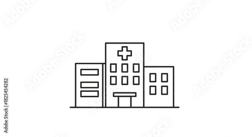 Clean hospital building line art for healthcare, medical, or emergency services design projects, perfect for logos, icons, and vector illustrations