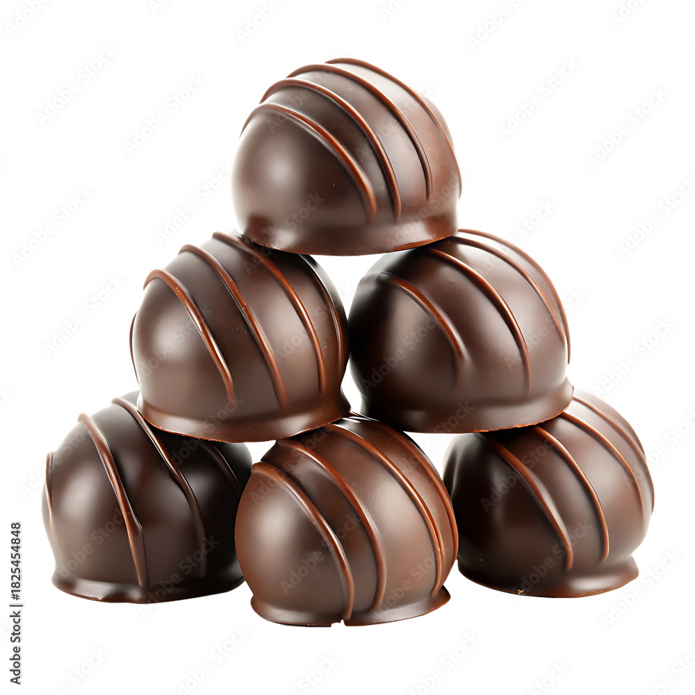 Naklejka premium Stack of dark chocolate truffles isolated on white background