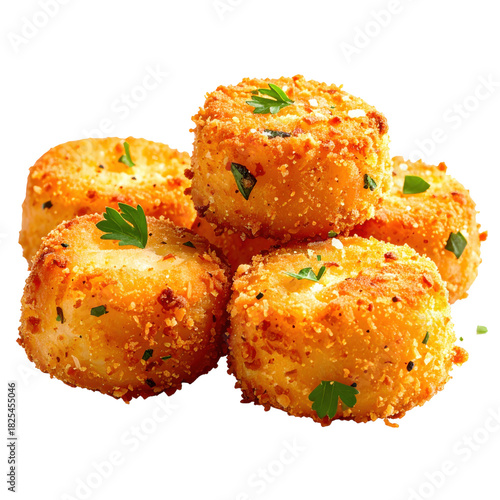 Crispy spanish salt cod croquettes perfectly isolated on a clean white background for tapas menus