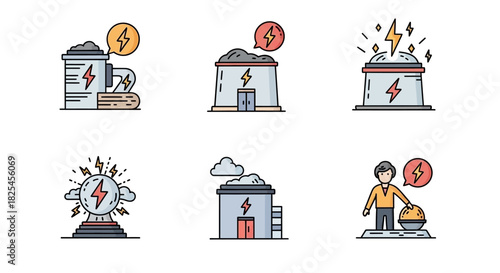 Vector Icons Set of Set of Icons Representing Energy Production and Consumption. EPS Editable