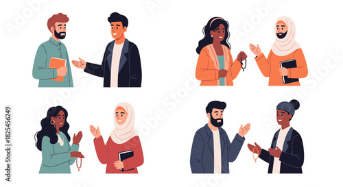 Vector Icons Set of Diverse group of people engaged in conversation and discussion. EPS Editable