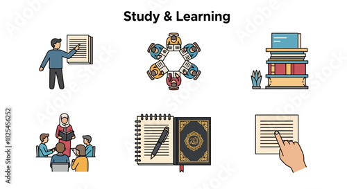 Vector Icons Set of Study and Learning Icons Education Knowledge and Islamic Culture. EPS Editable