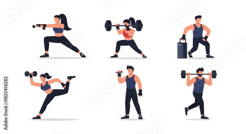Vector Icons Set of Diverse Group of People Engaged in Various Fitness Activities. EPS Editable