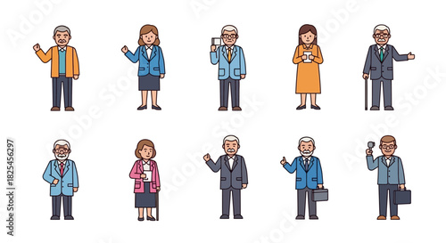 Vector Icons Set of Diverse Group of People in Business and Casual Attire. EPS Editable