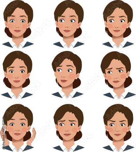 Set Of Pixel Art Female Expressions And Emotions Isolated On White