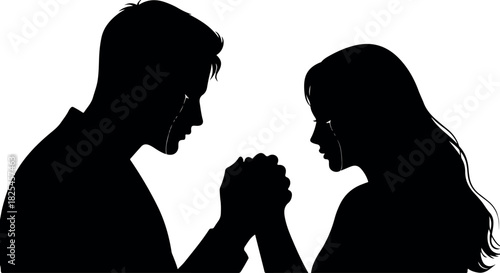 Silhouette Couple Holding Hands in Prayer or Hope