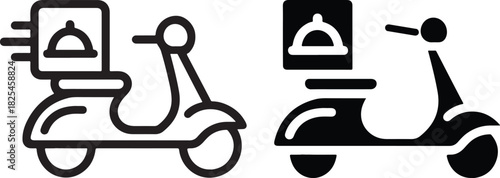 Delivery scooter icon set for food or package service transportation
