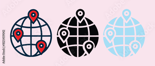 World map with location pointers in different color variations design