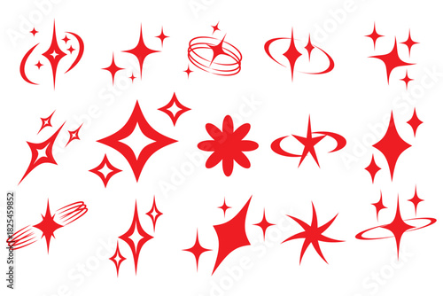 stars with orbit line set vector, sparkling icon and startlihgt vector set, stylized sparkling frame and border. icon and symbol concept