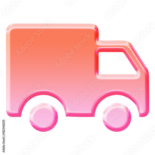 Glossy 3D Delivery Truck icon with glassmorphism effect - Y2K inspired jelly shipping vehicle symbol in pink gradient