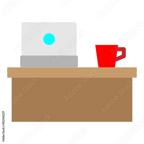 Laptop and Coffee Vector Flat Icon Design