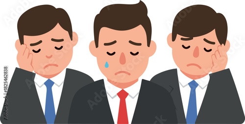 Three Men Looking Sad in Business Suits with White Background