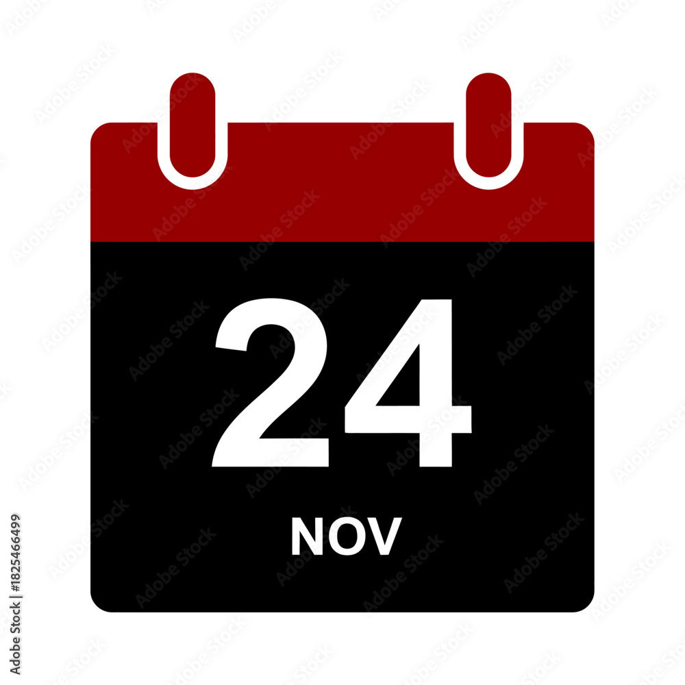 Fototapeta premium Single Vector Icons of November 24th Calendar Icon with Red and Black Design. EPS Editable