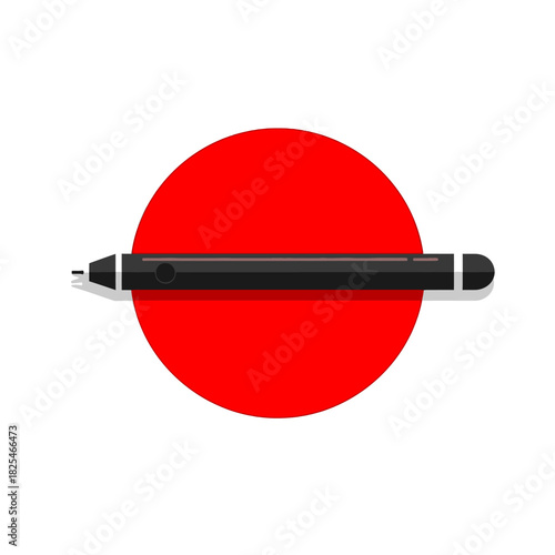 Single Vector Icons of Modern black digital stylus pen on a bold red circle isolated on a white background representing Japanese technology and design. EPS Editable