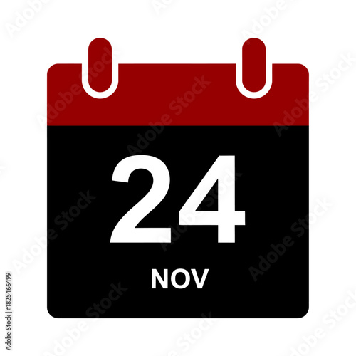 Single Vector Icons of November 24th Calendar Icon with Red and Black Design. EPS Editable
