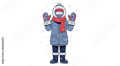 Single Vector Icons of Person Dressed Warmly for Cold Weather Snowfall. EPS Editable