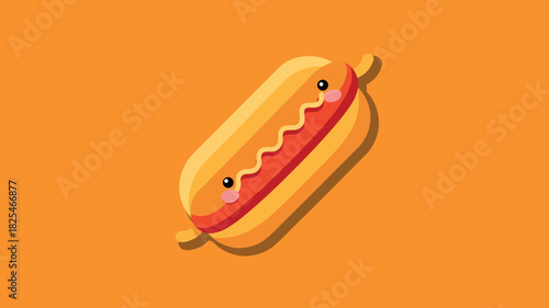 Cute kawaii hot dog character with smiling face and tiny arms