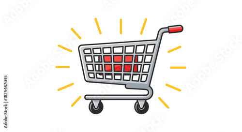 Single Vector Icons of Shopping Cart with Glowing Red Heart Inside Symbolizing Love for Shopping. EPS Editable
