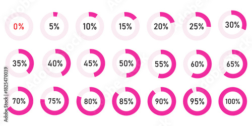 Loading indicator. Progress bar. Percentage meter. UI, User interface. Loading symbol. Download process. Circle icons set. Minimalistic template. Realistic modern design. Vector illustration. Eps 10.E