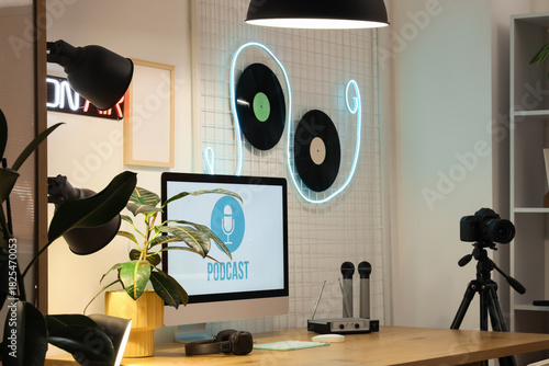 Interior of podcaster's stu...