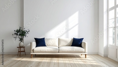 自然光が差し込むミニマルなリビング空間  
Minimalist living room with soft natural light and modern furnishings
