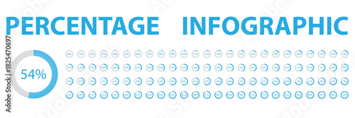 Vector icon set showing circular percentage progress from 1% to 100%. Clean blue design for UI, dashboards, data visuals, analytics, and infographics. Best Blue color collection. EPS 10.