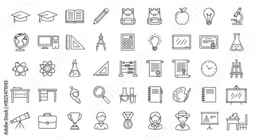 Collection of Education and Science Icons for Learning and Knowledge. Vector Illustrations. EPS Editable