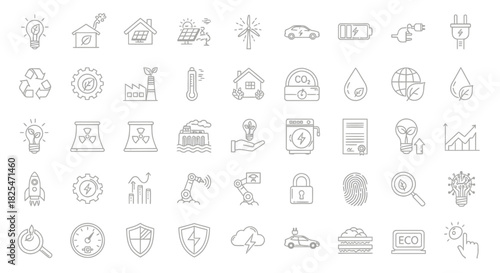 Collection of EcoFriendly Technology and Sustainability Icons. Vector Illustrations. EPS Editable