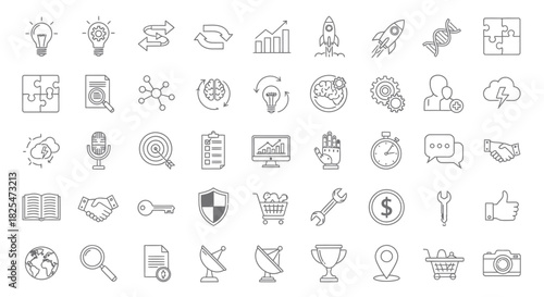 Collection of HandDrawn Business and Technology Icons for Presentations and Infographics. Vector Illustrations. EPS Editable