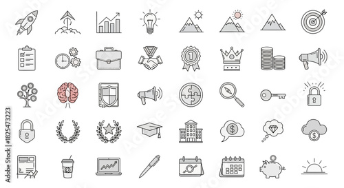 Collection of HandDrawn Business and Success Icons 2. Vector Illustrations. EPS Editable