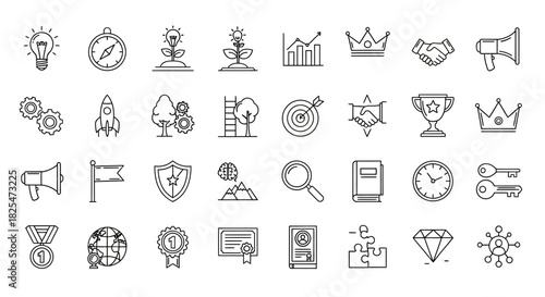 Collection of HandDrawn Business and Success Icons. Vector Illustrations. EPS Editable