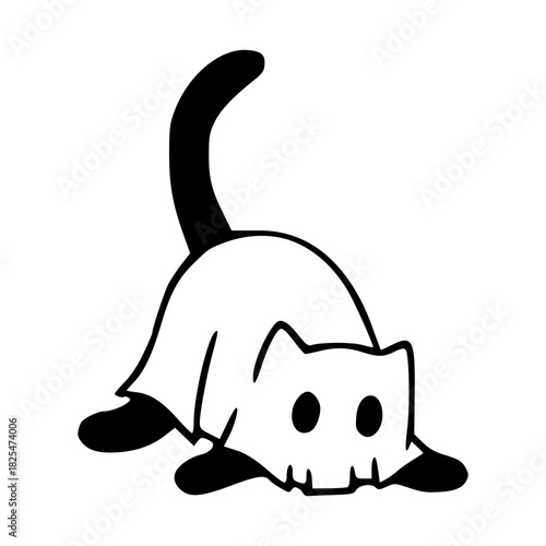 cute cat dressed as a ghost Halloween doodle