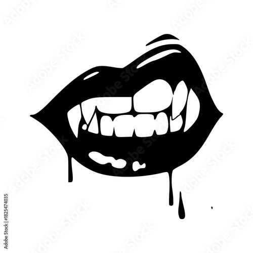 vampire lips silhouette with dripping blood fangs