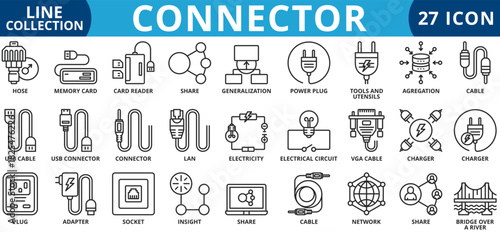 Connector icon set outline style icon set collection vector illustration