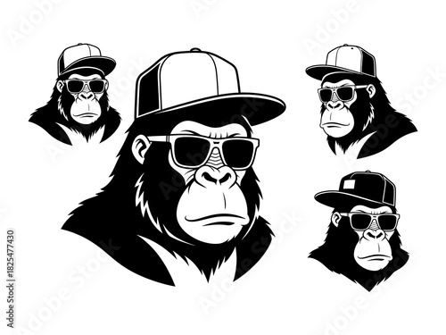 Hip-Hop Gorilla in Cap and Sunglasses