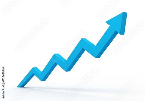 Blue zigzag arrow graph showing upward trend isolated on white background