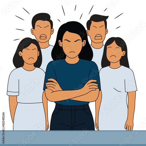 Social anxiety disorder illustration of woman with critical voices in head