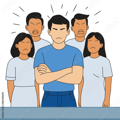 Social anxiety disorder depiction of man surrounded by critical inner voices