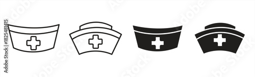 Nurse hat icon set. Vector graphic illustrations. Suitable for websites, logos, apps, templates, and UI designs.

