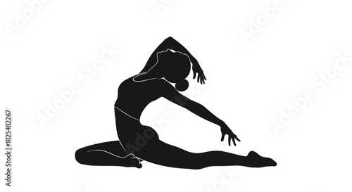 Elegant silhouette of a woman performing a graceful and flexible yoga or dance pose on a white background, demonstrating strength.