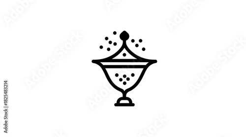 Stylized Black Line Art Icon of an Elegant Decorative Chalice with Lid and Sparkling Elements on White Background