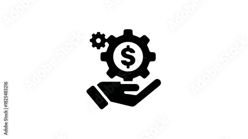 Financial Management Icon: Hand Holding Gear with Dollar Sign - Business Strategy & Cost Optimization Symbol